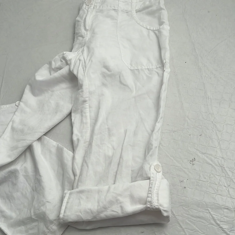 H&M white linen wide leg roll up pants